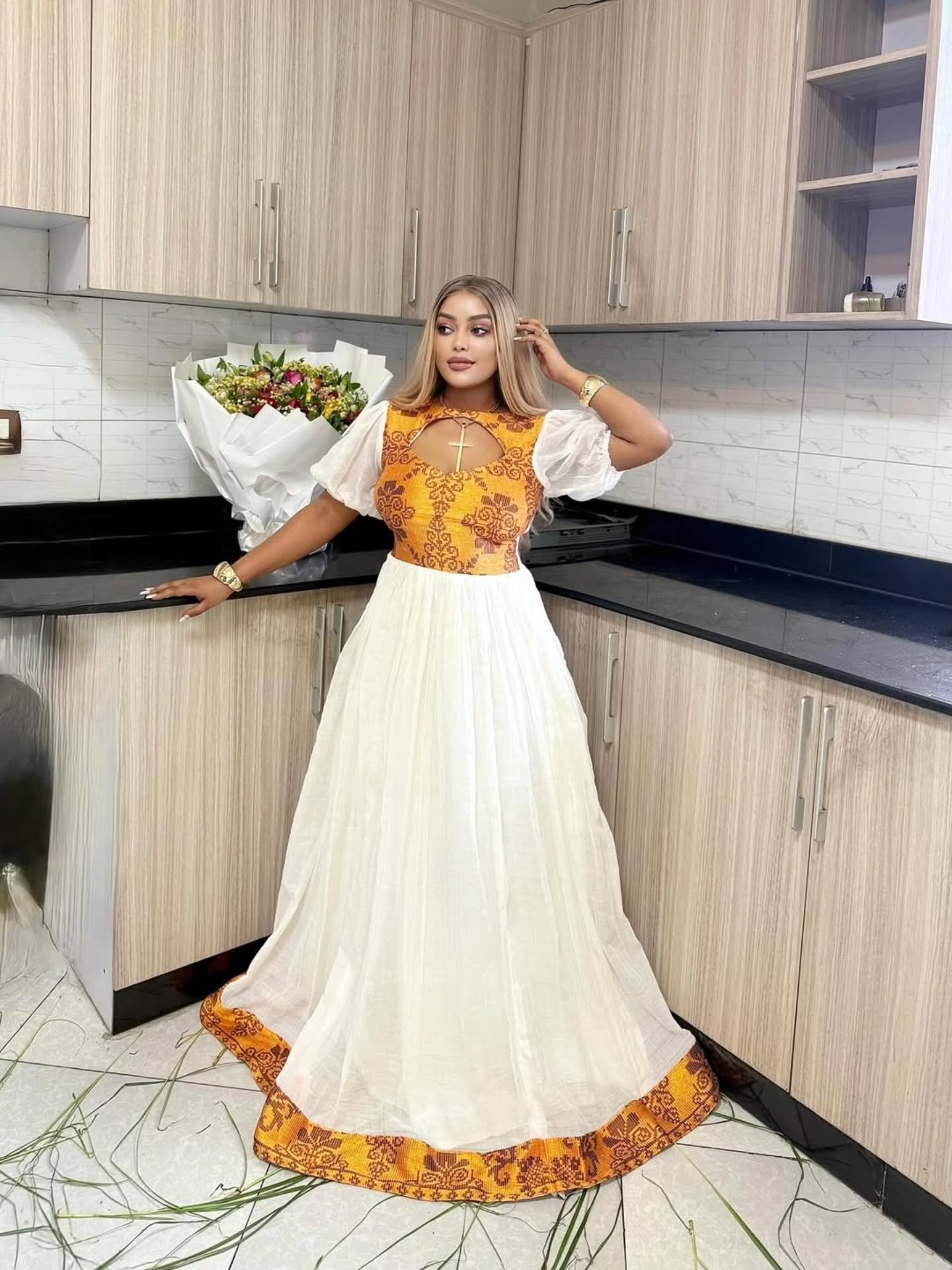 Stunning Ethiopian Traditional Dress Orange Pattern Habesha Kemis Habesha Dress Inspiration 159