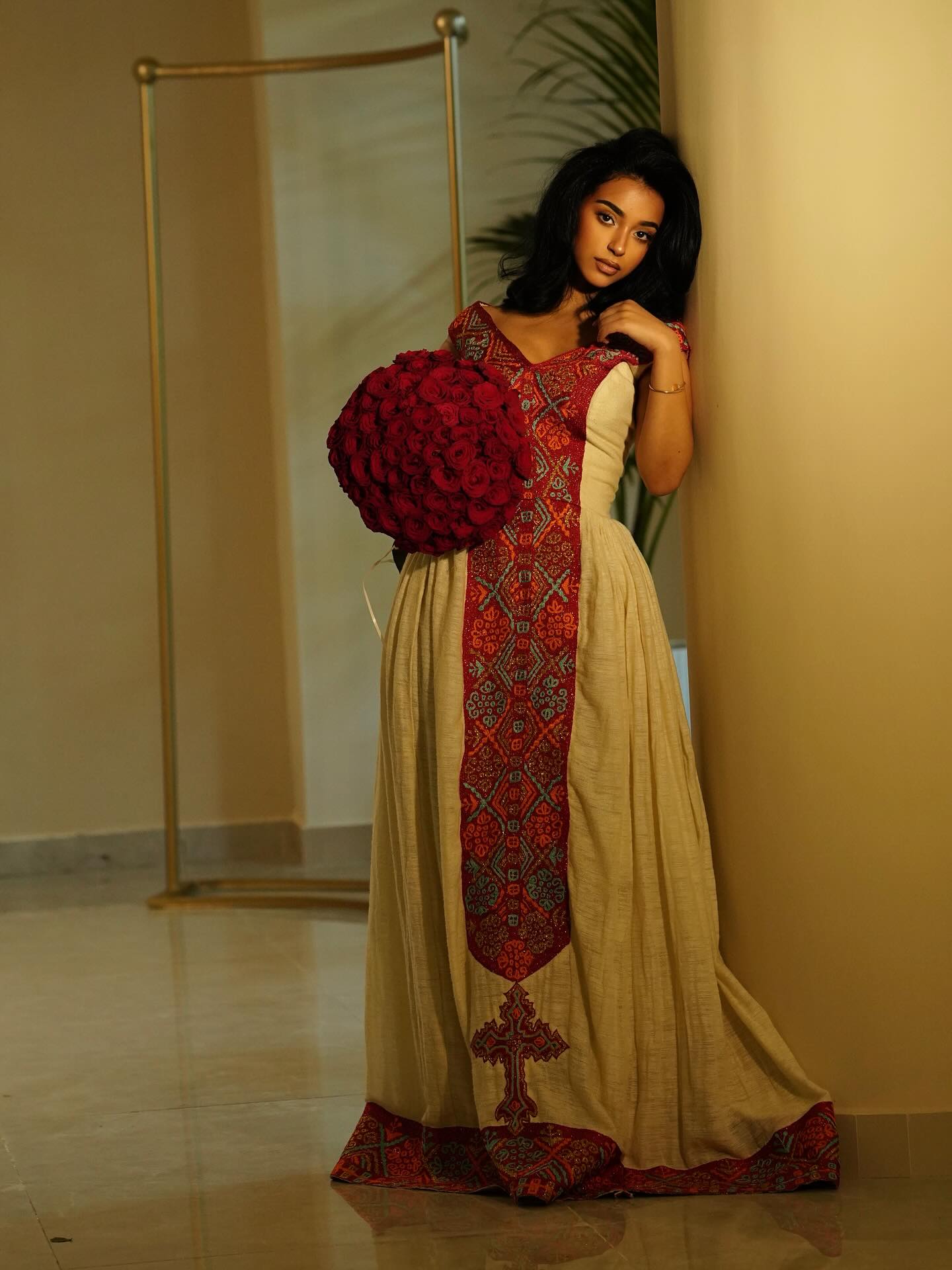 Graceful Ethiopian Traditional Dress Classic Habesha Kemis Red Embroidery Habesha Dress 176