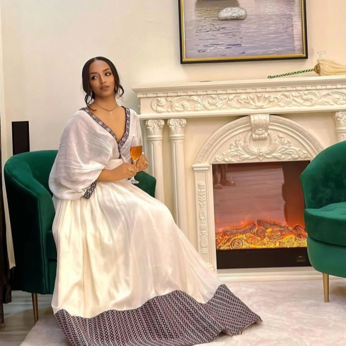 V-Neckline Habesha Kemis Modern Elegance Habesha Dress Stunning Ethiopian Dress 188