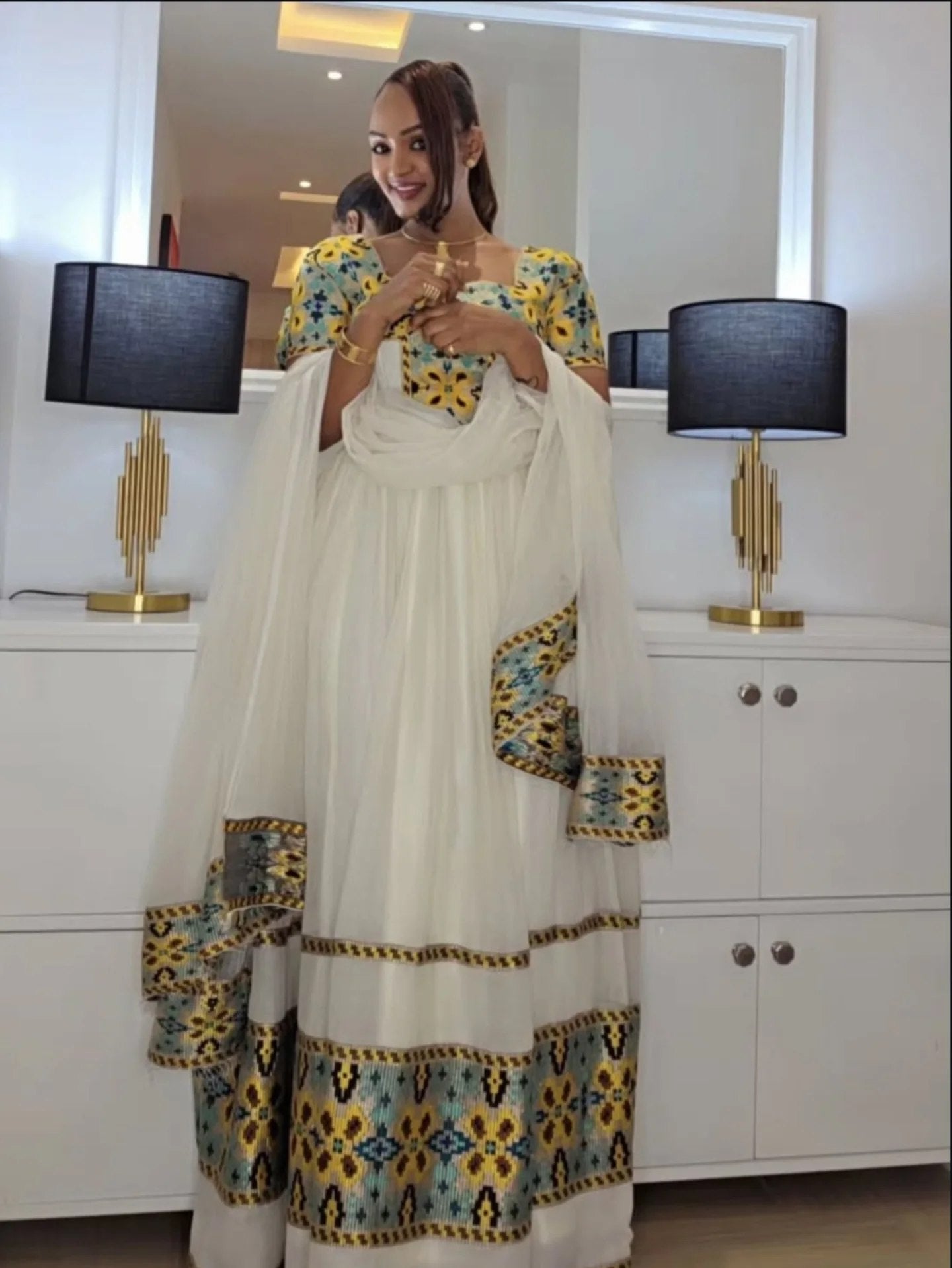 Short Sleeve Habesha Kemis Traditional Ethiopian Dress Multicolor Embroidery Habesha Dress 197