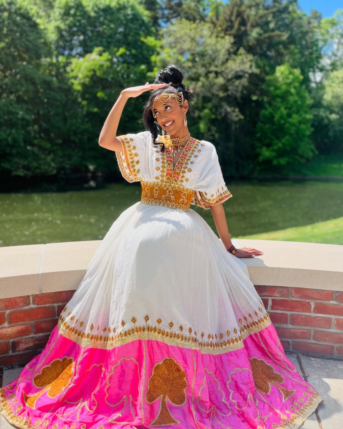 V-neckline Habesha Dress Vibrant Color Habesha Kemis artistic expression ethiopian clothing 364