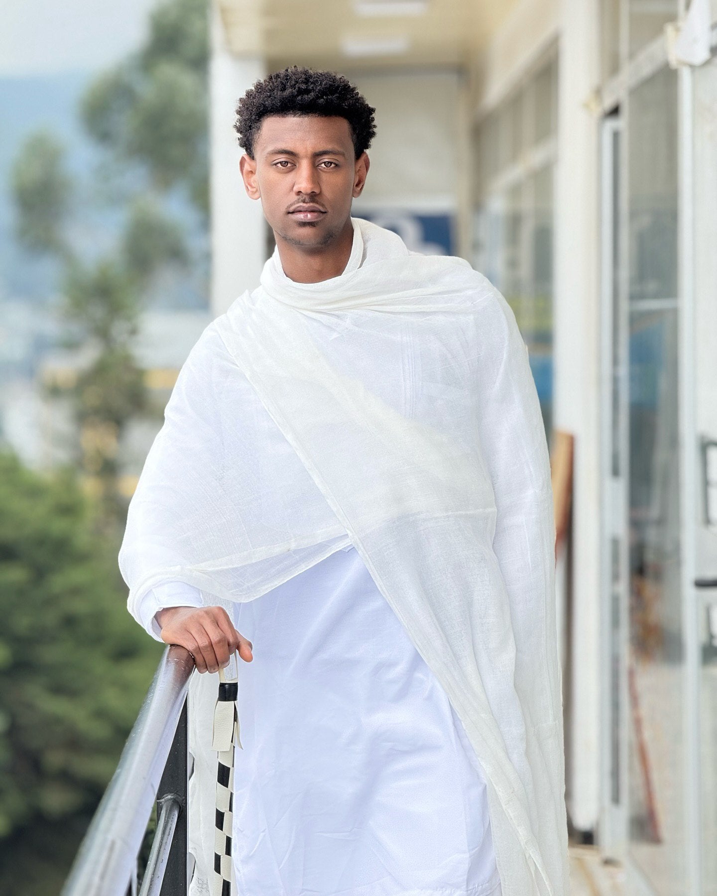 Classic Ethiopian Men’s Traditional Clothing White Outfit with Netela Cultural Men's Outfit 0071