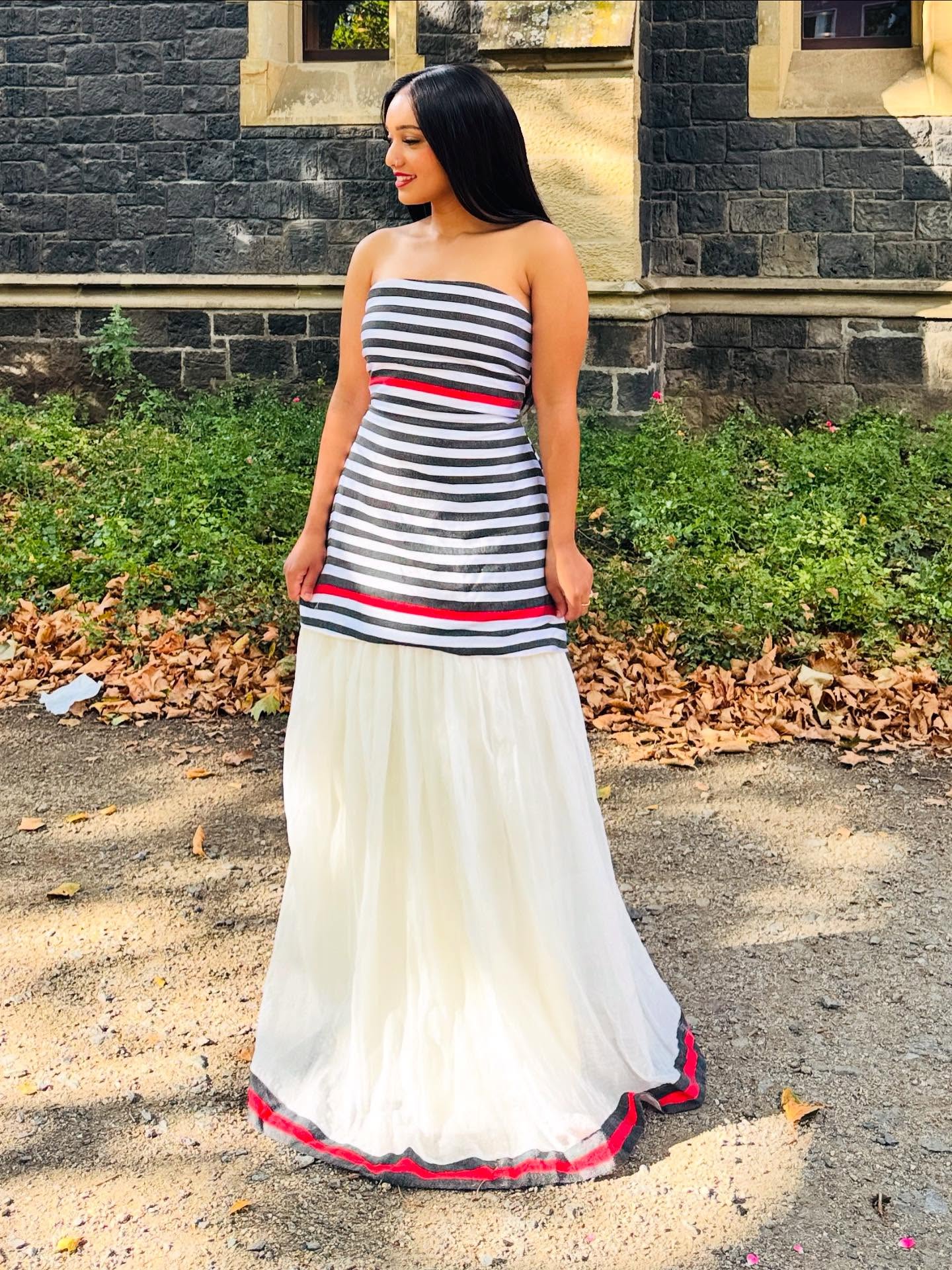 Oromo Traditional Dress Black & White with Flowing White Skirt Oromo Dress Graceful Oromo Kemis 114