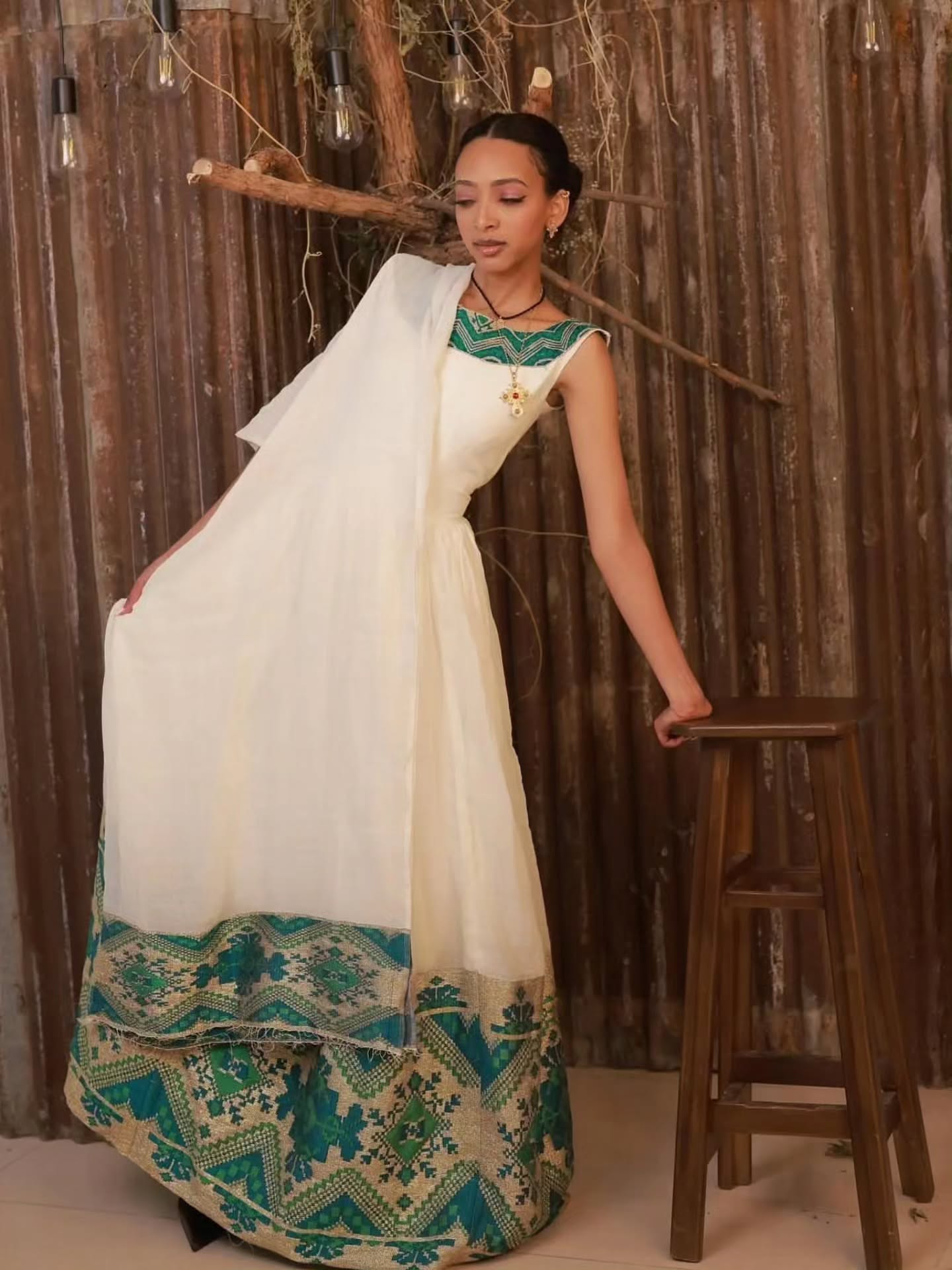 Elegant Habesha Kemis Traditional Habesha Dress For Special Events Green Embroidery Habesha Dress 120