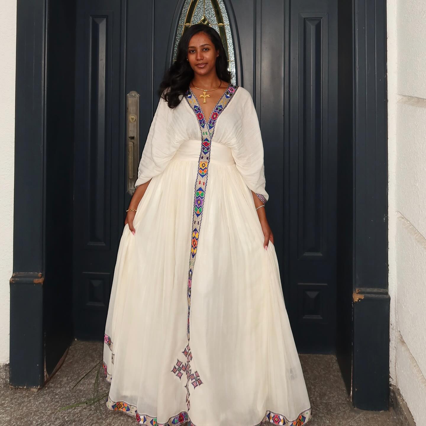 White Habesha Kemis Colorful Tilet Ethiopian & Eritrean Dress Handwoven Habesha Dress 134