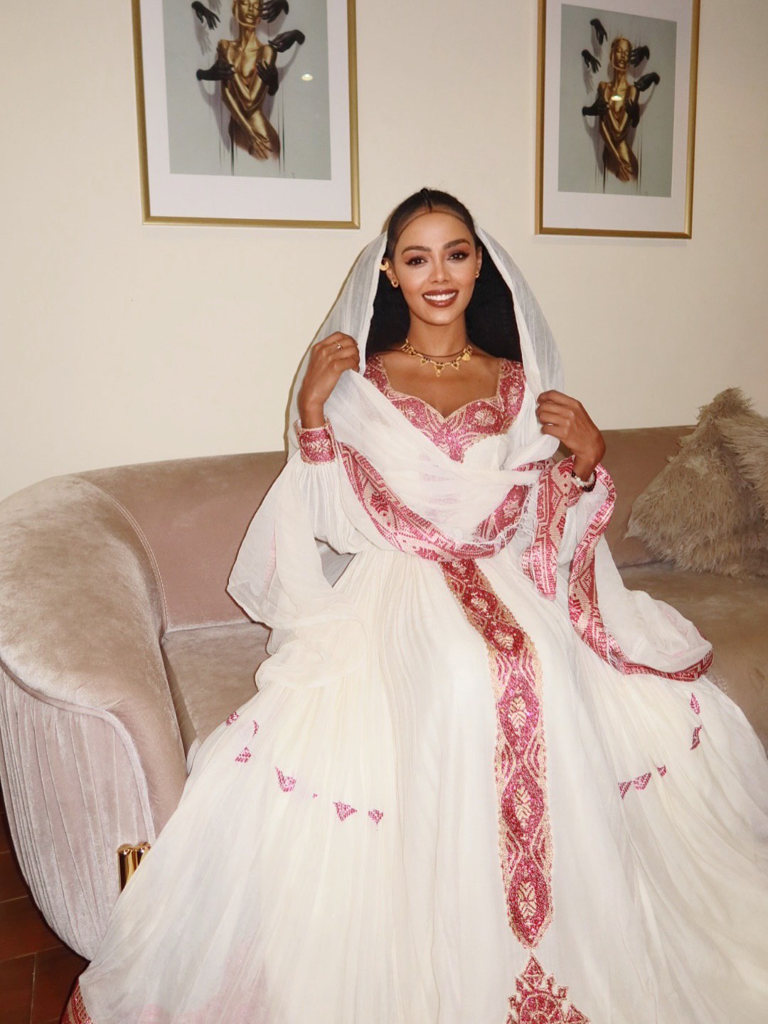 Traditional Ethiopian Dress White & Red Habesha Dress for Cultural Celebrations Timeless Habesha Kemis 141