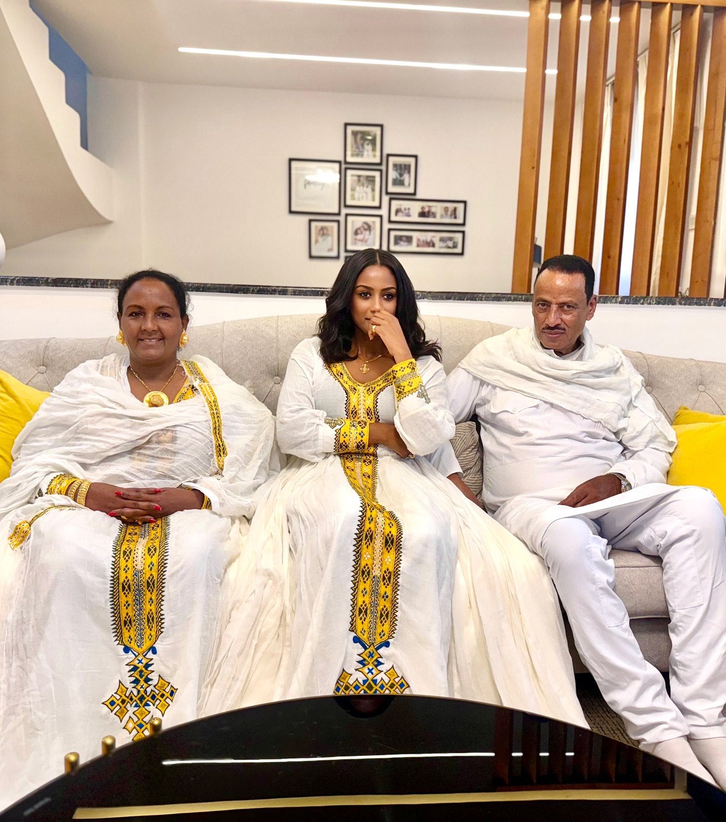 Yellow & Blue Cross Embroidery Habesha Dress White Ethiopian Traditional Dress Festive Habesha Kemis 168