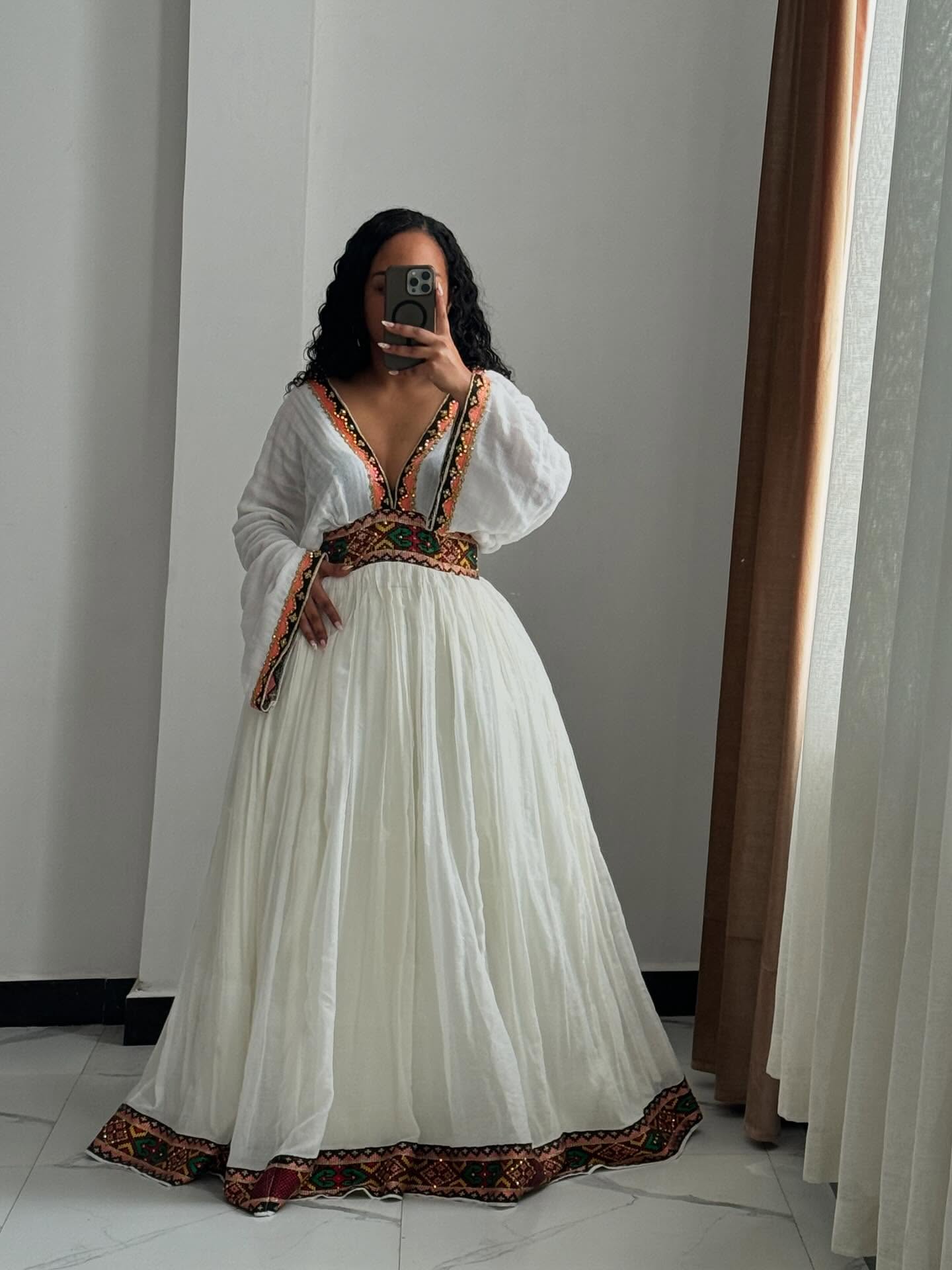 V-Neckline Ethiopian Traditional Dress Timeless Habesha Kemis Handwoven Habesha Dress 191