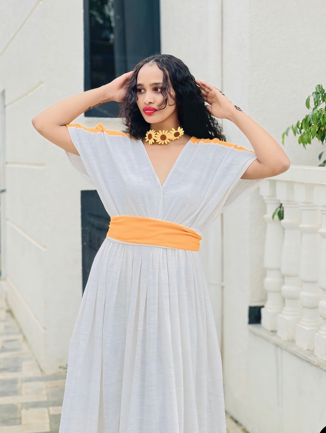 Orange And White Ethiopian Traditional Dress Simple Habesha Kemis Unique Habesha Dress For Event 194