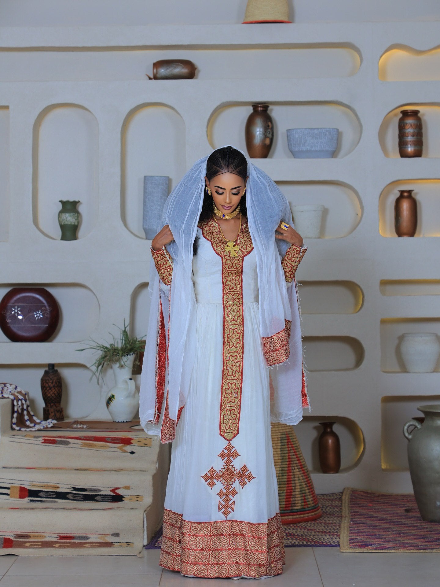 Traditional Ethiopian Dress White Habesha Kemis Authentic Habesha Dress Made from Traditional Habesha Cloth 125