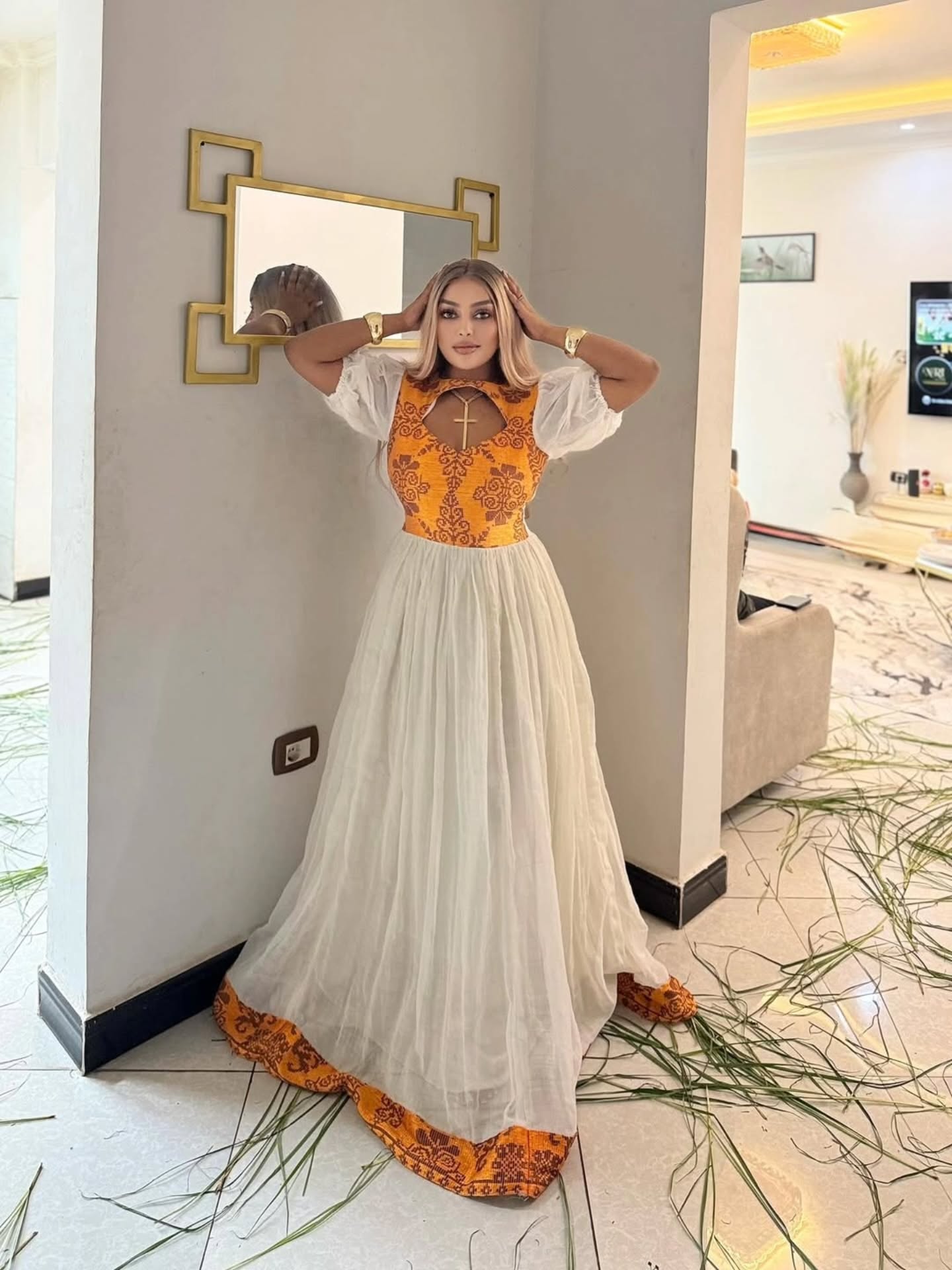 Stunning Ethiopian Traditional Dress Orange Pattern Habesha Kemis Habesha Dress Inspiration 159