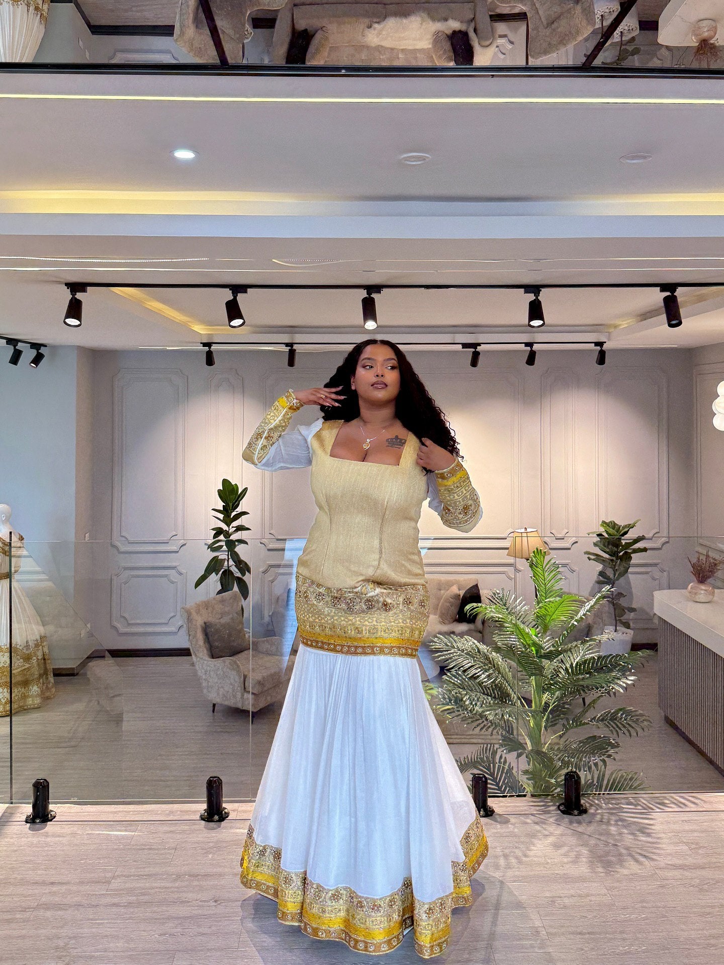 Golden Habesha Dress Traditional Ethiopian Dress Stylish Habesha Kemis For Special event 169