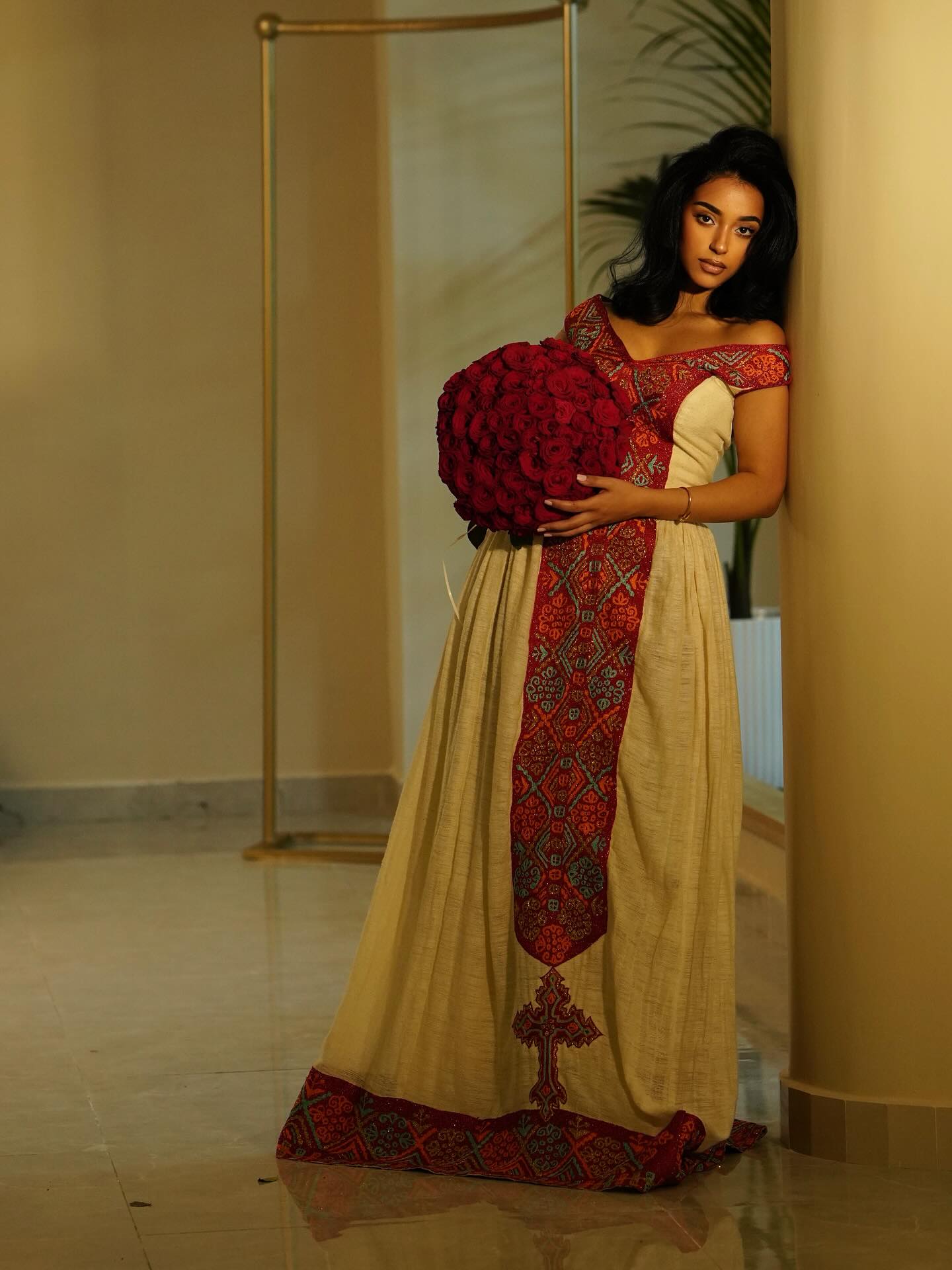 Graceful Ethiopian Traditional Dress Classic Habesha Kemis Red Embroidery Habesha Dress 176