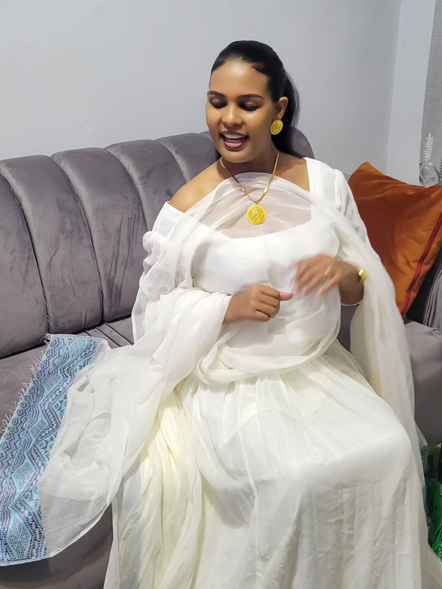 Majestic Habesha Kemis White Handwoven Habesha Dress with Blue Tibeb Ethiopian Clothing 229