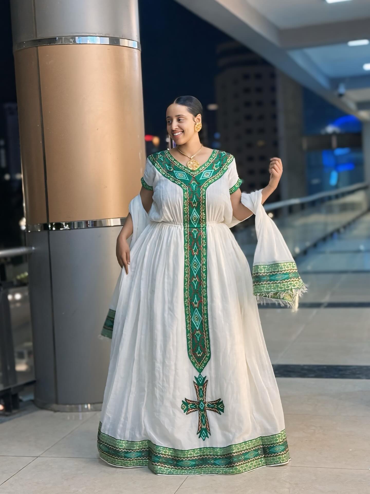 Authentic Ethiopian Dress Traditional Habesha Kemis Green Embroidery Habesha Dress 239