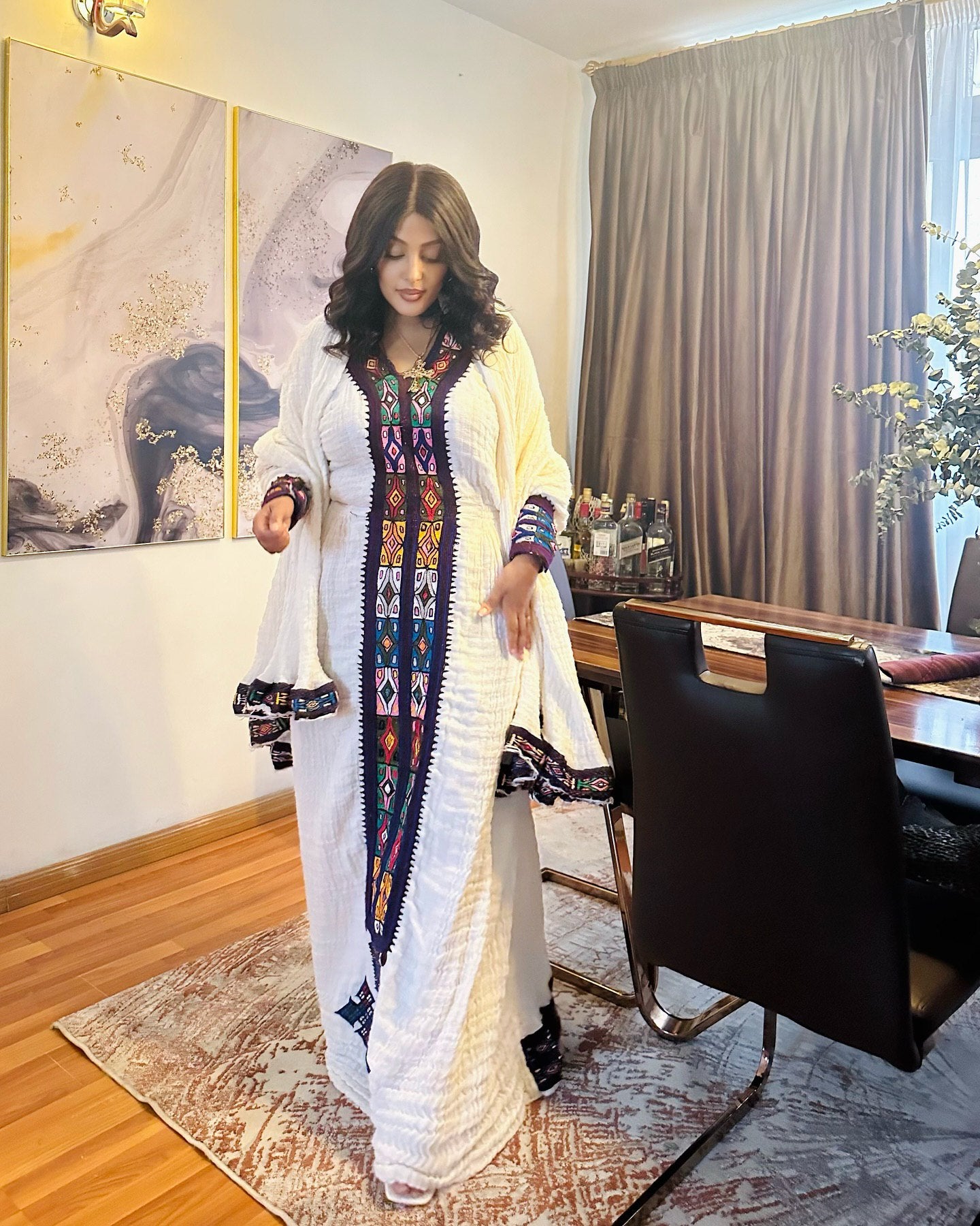 Shop Authentic Habesha Kemis Traditional Ethiopian Dress Multicolor Embroidery Habesha Dress 247