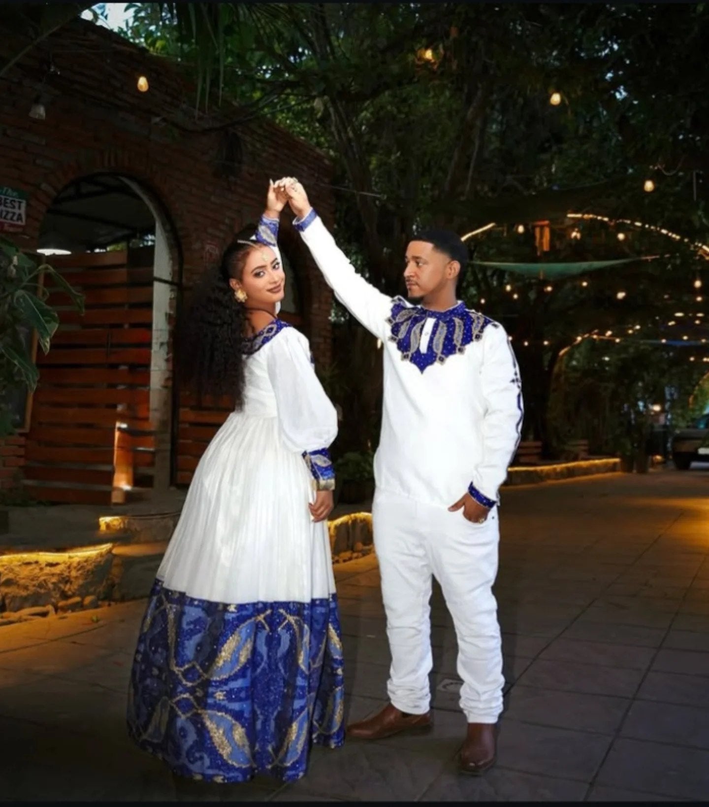 Tenue assortie habesha bleu roi pour couple éthiopien Ensemble traditionnel assorti 693