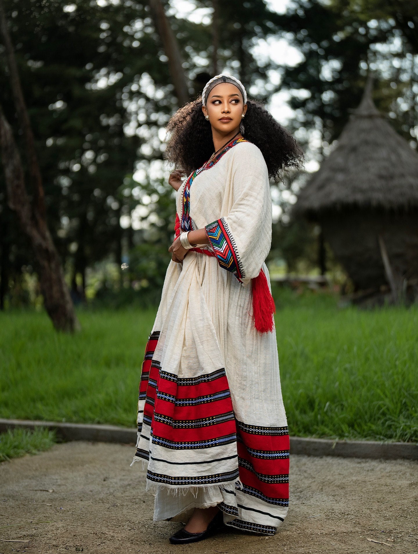 Stunning Traditional Habesha Kemis Red Tibeb Embroidery Habesha Dress Handwoven Ethiopian clothing 0070