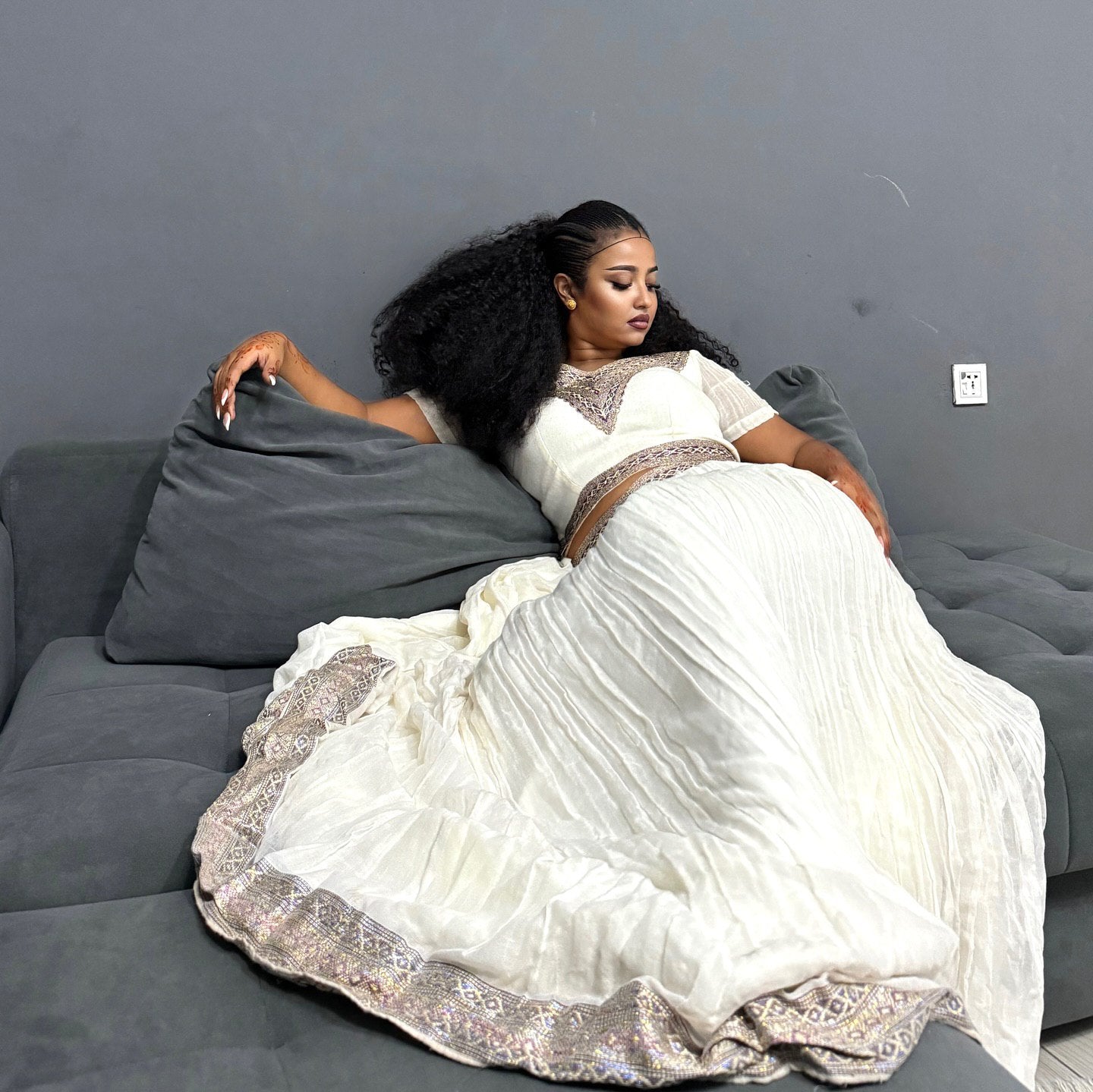 Modern Habesha Dress with Silver Embroidery Elegant Habesha Kemis High Quality Handwoven Habesha Kemis 113
