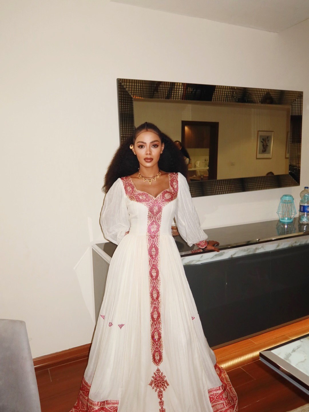 Traditional Ethiopian Dress White & Red Habesha Dress for Cultural Celebrations Timeless Habesha Kemis 141