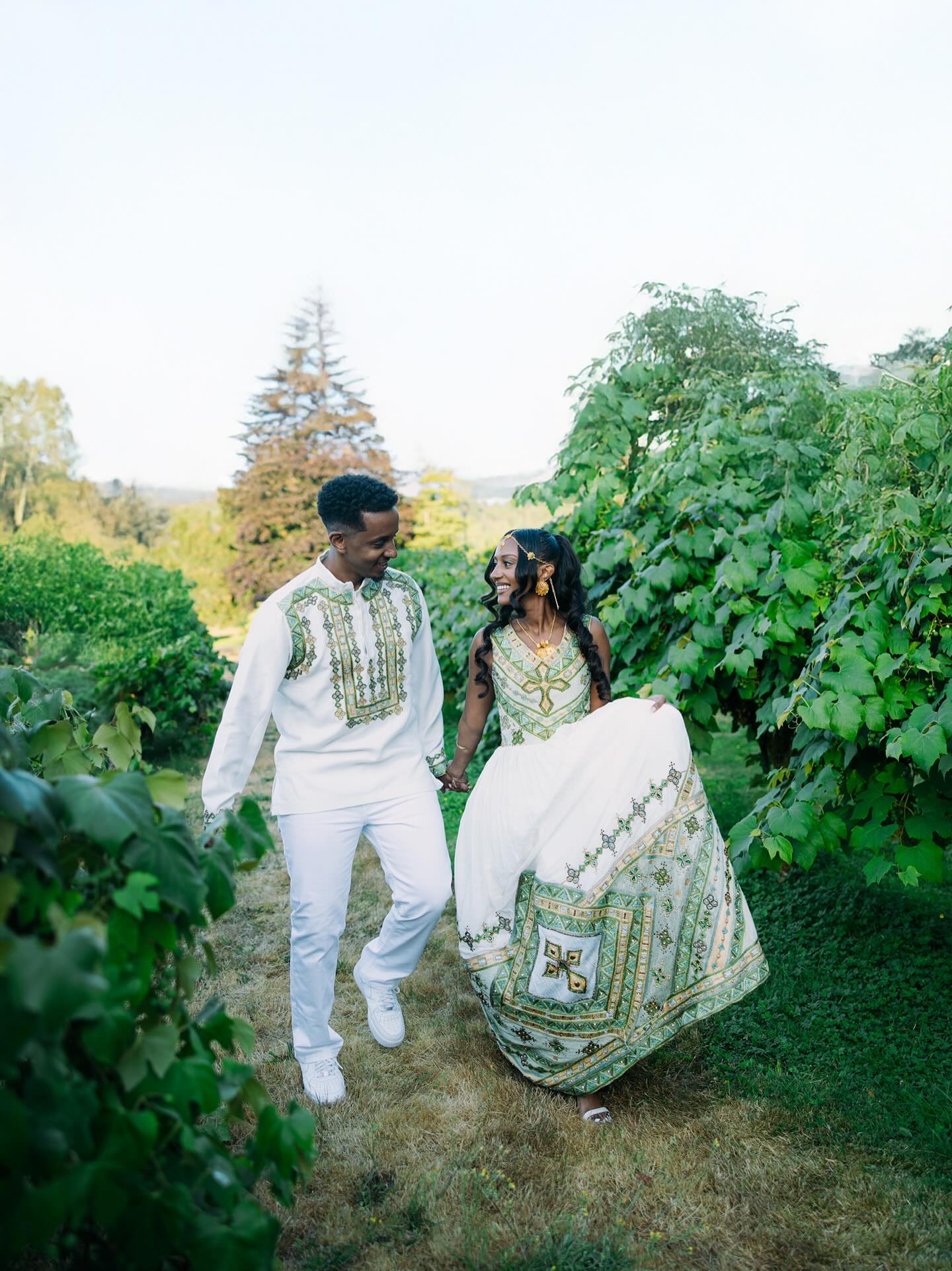 Green & Gold Ethiopian Couple Outfit Traditional Matching Wear Elegant Ethiopian Couple Set 148