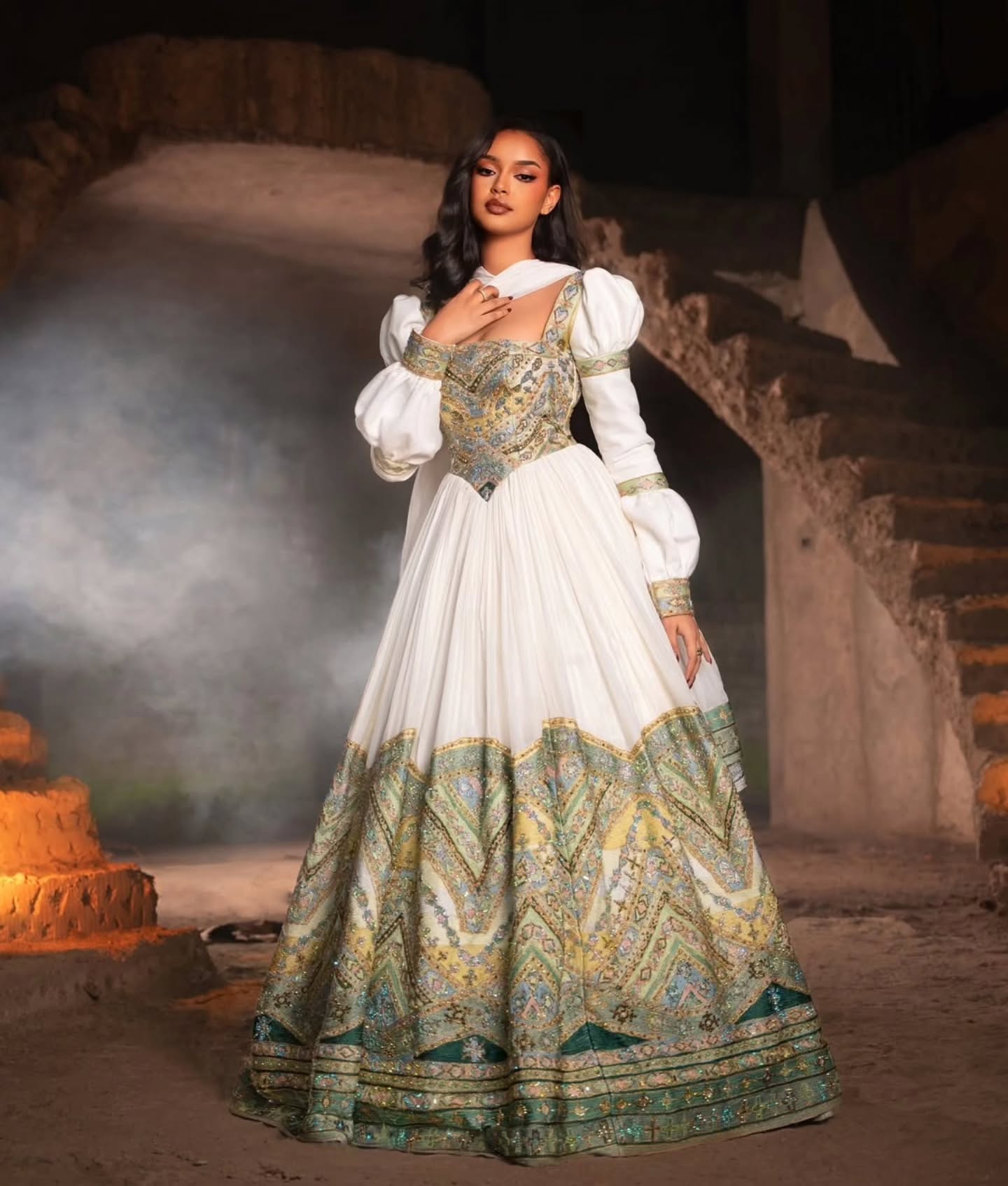 Ethiopian Wedding Dress Traditional Habesha Kemis Gold And Green Habesha Dress For Wedding 186