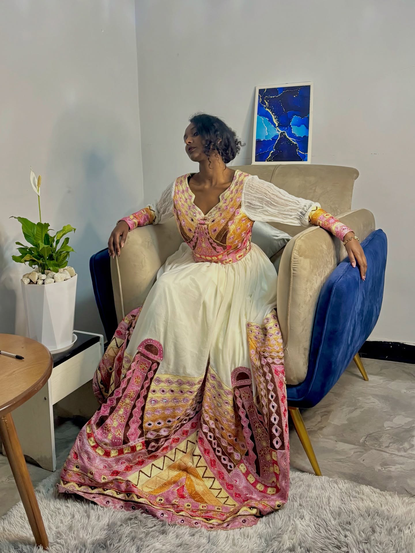 Graceful Habesha Kemis Traditional Ethiopian Wedding Dress Multicolor Embroidery Habesha Dress 184