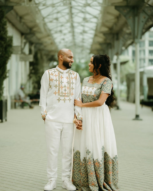Matching Habesha Couple Outfit Traditional Ethiopian & Eritrean Dress Set