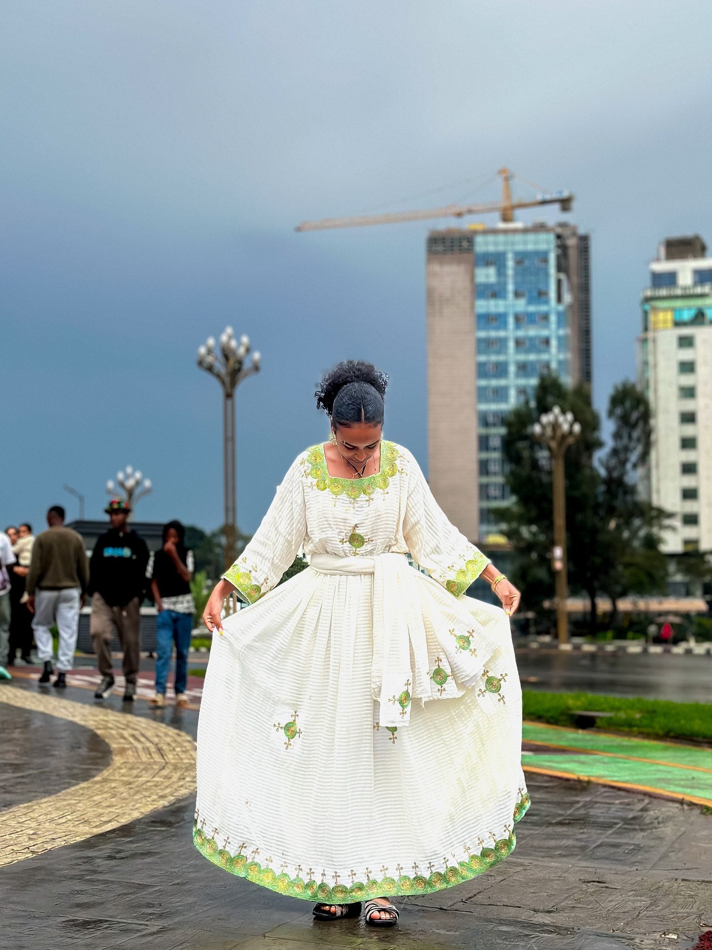 Green Embroidered Habesha Dress White Traditional Ethiopian Dress Soft Habesha Kemis 302