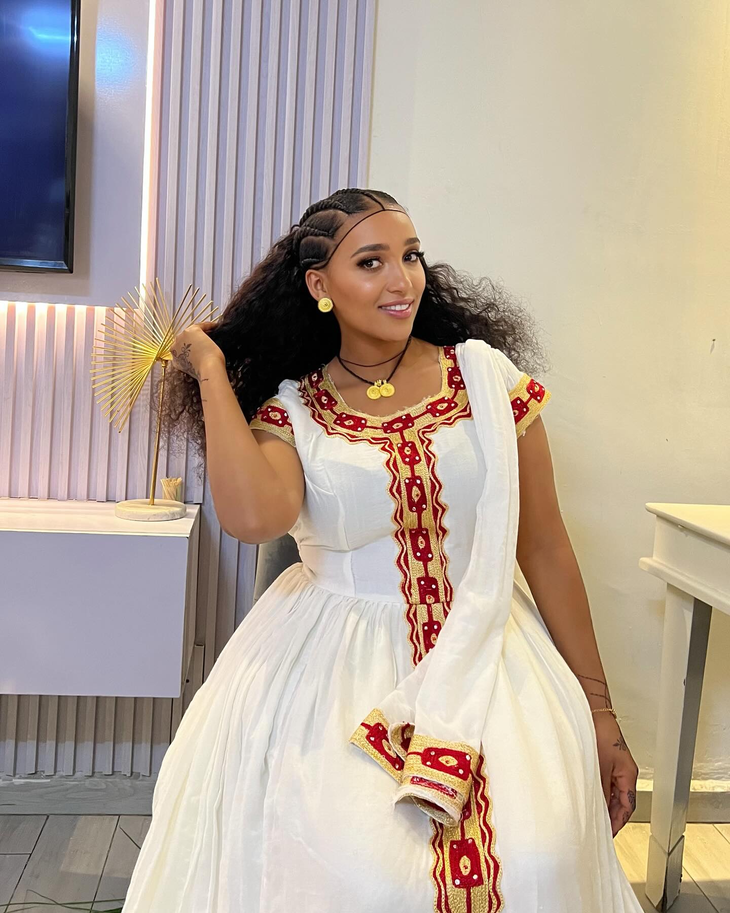 Beautifully Crafted Habesha Kemis Red & Gold Embroidered habesha Dress Stylish Traditional Ethiopian Dress 322