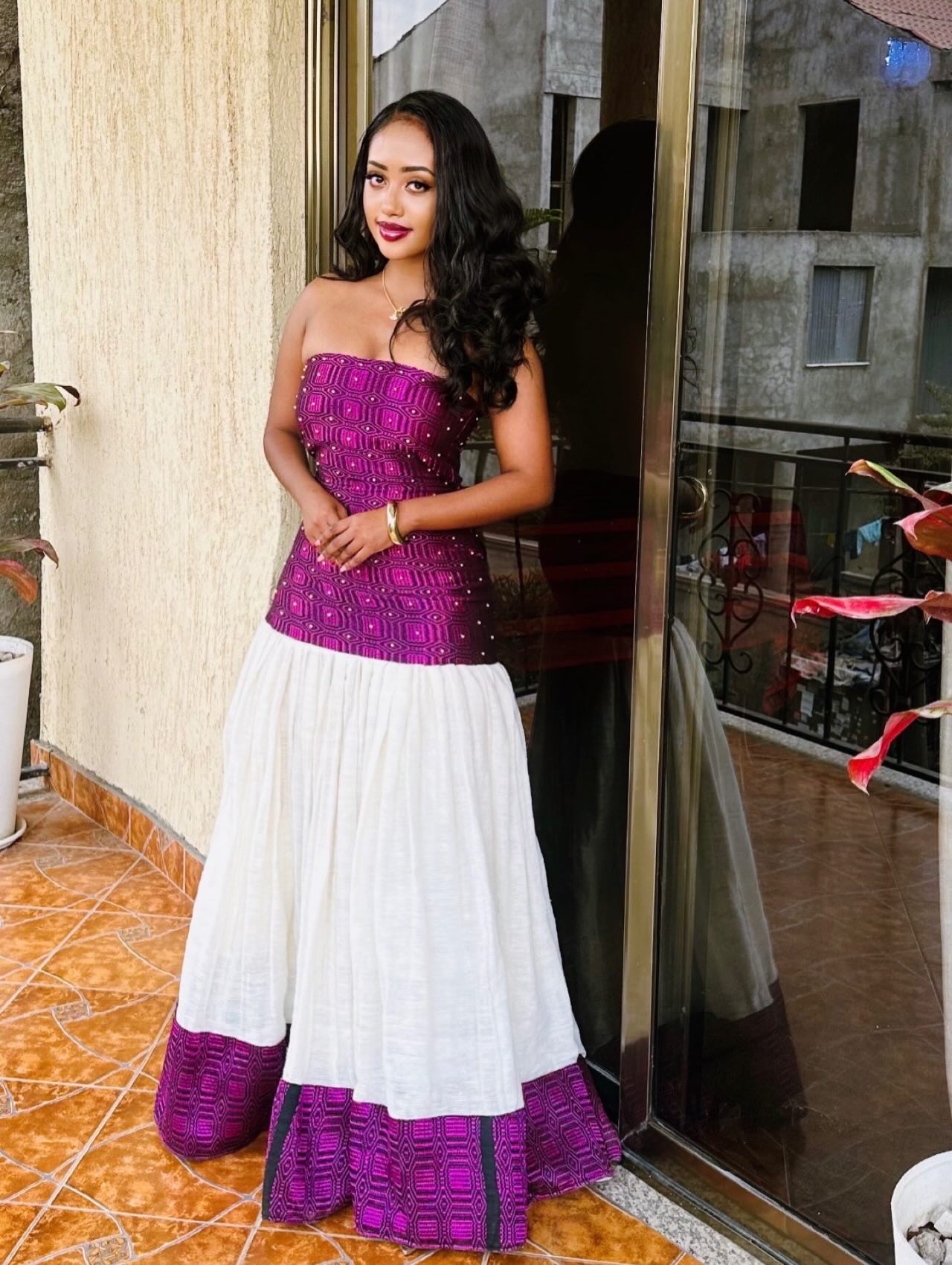 Purple Strapless Habesha Kemis with Elegant Traditional Design –  TheEthiopianStore