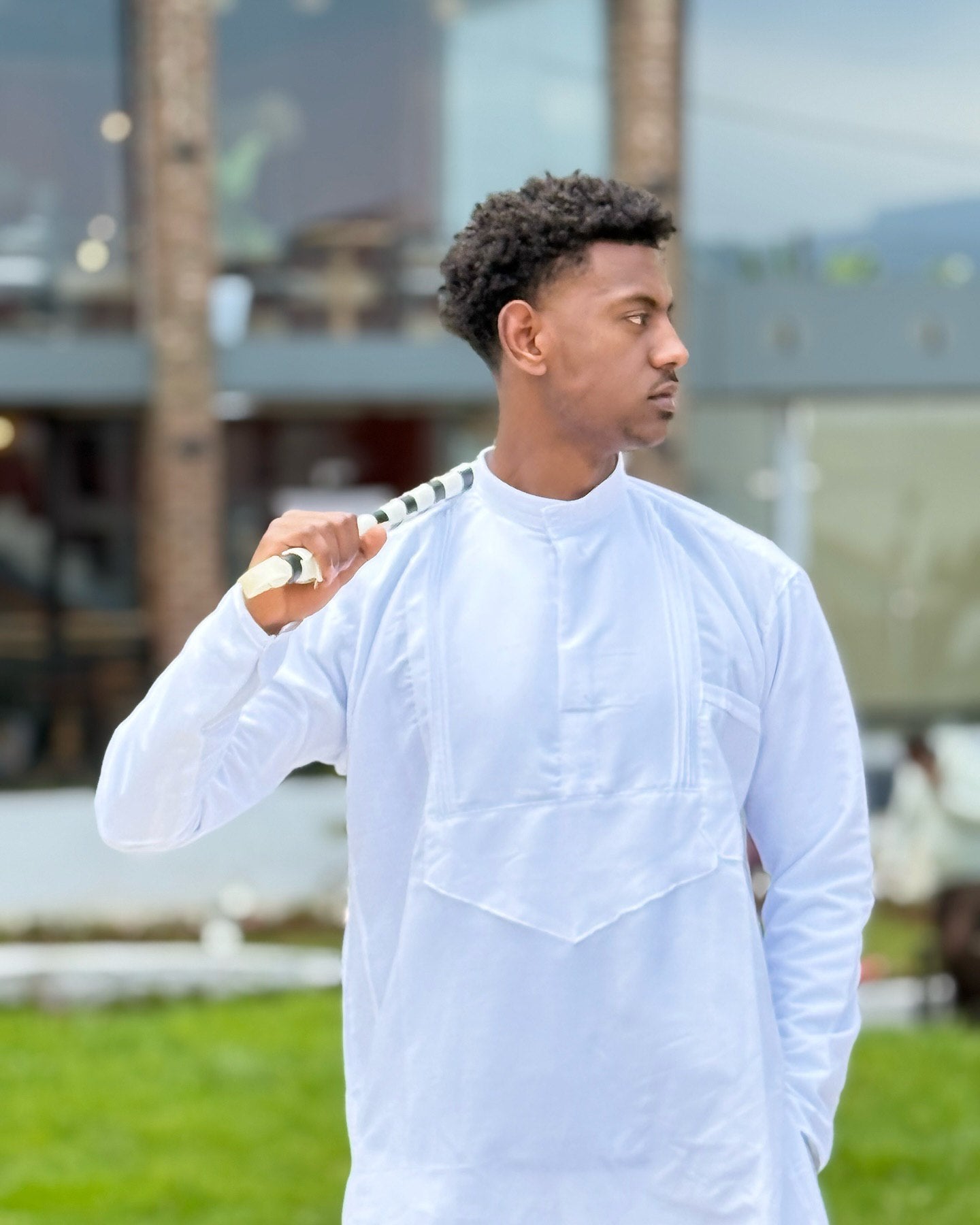 Classic Ethiopian Men’s Traditional Clothing White Outfit with Netela Cultural Men's Outfit 0071