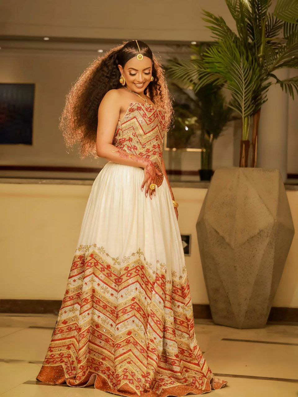 Stunning Habesha Dress for Women Elegant Ethiopian Clothing Red And Gold Embroidery Habesha Wedding Dress 117