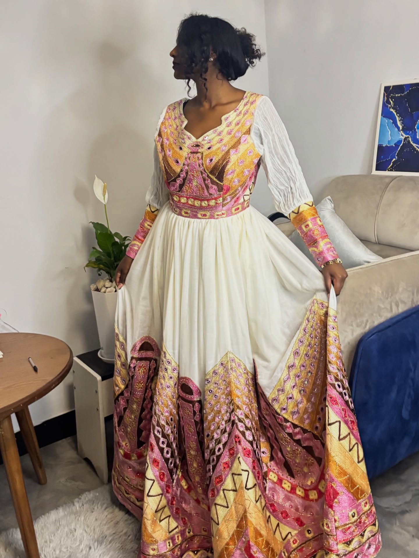 Graceful Habesha Kemis Traditional Ethiopian Wedding Dress Multicolor Embroidery Habesha Dress 184