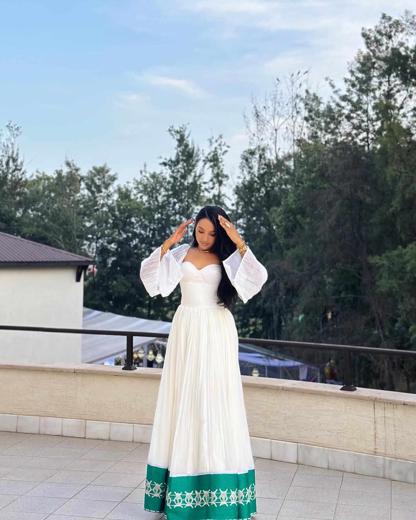 Green Hem Embroidered Habesha Dress Authentic Ethiopian & Eritrean Dress Vibrant Habesha Kemis 276