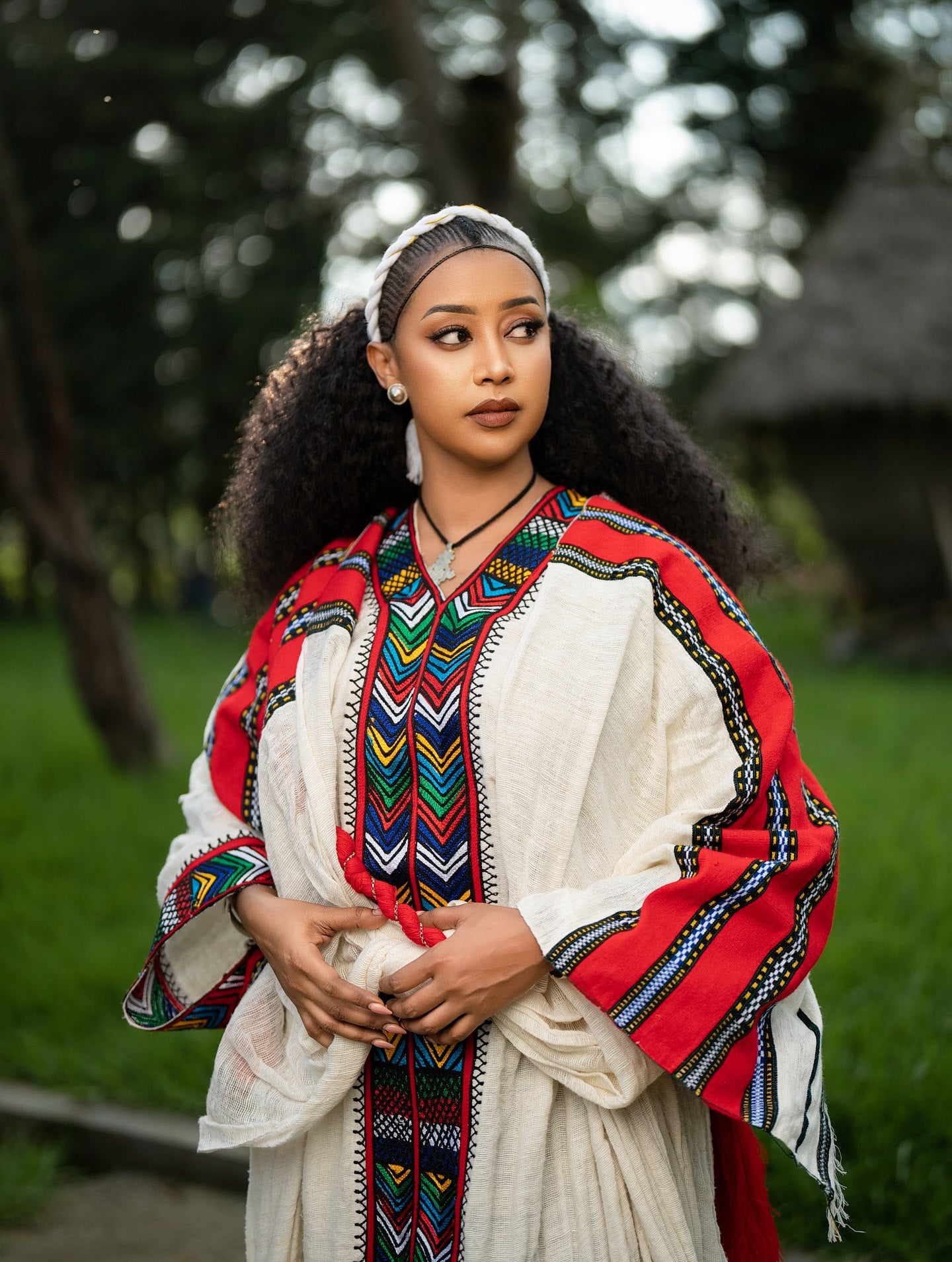 Stunning Traditional Habesha Kemis Red Tibeb Embroidery Habesha Dress Handwoven Ethiopian clothing 0070