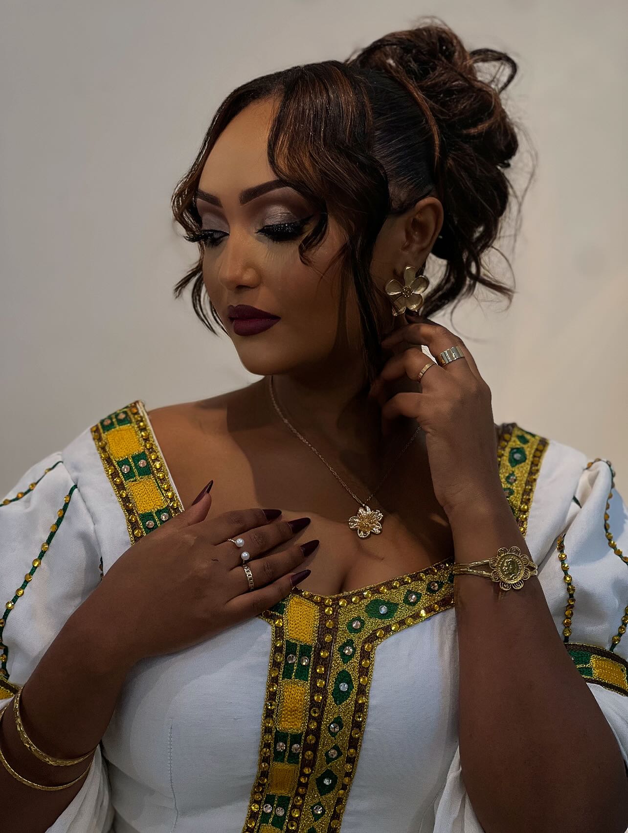 Traditional Ethiopian Dress Yellow Cross Embroidery Habesha Kemis Stunning Habesha Dress For festive 166
