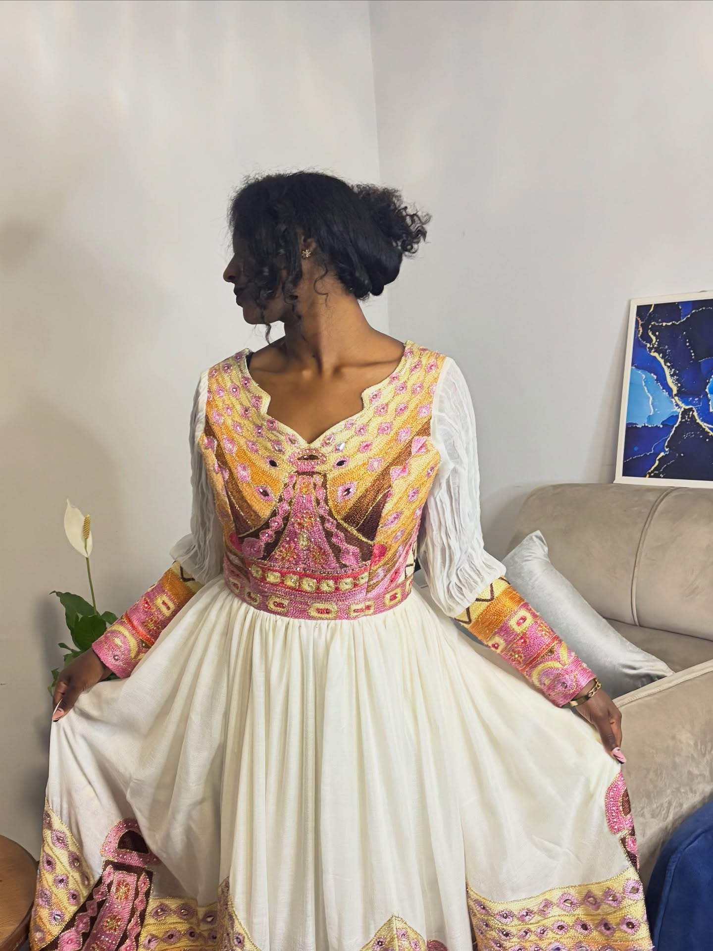 Graceful Habesha Kemis Traditional Ethiopian Wedding Dress Multicolor Embroidery Habesha Dress 184