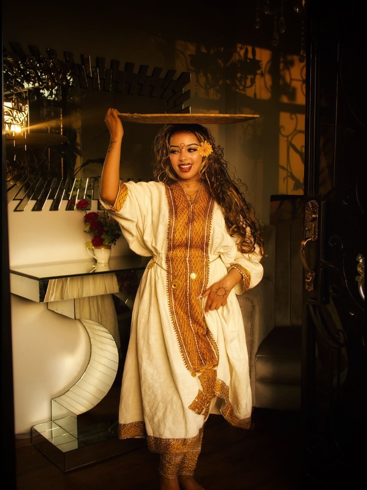 Golden Habesha Dress Traditional Ethiopian Clothing Handwoven Habesha Kemis 241