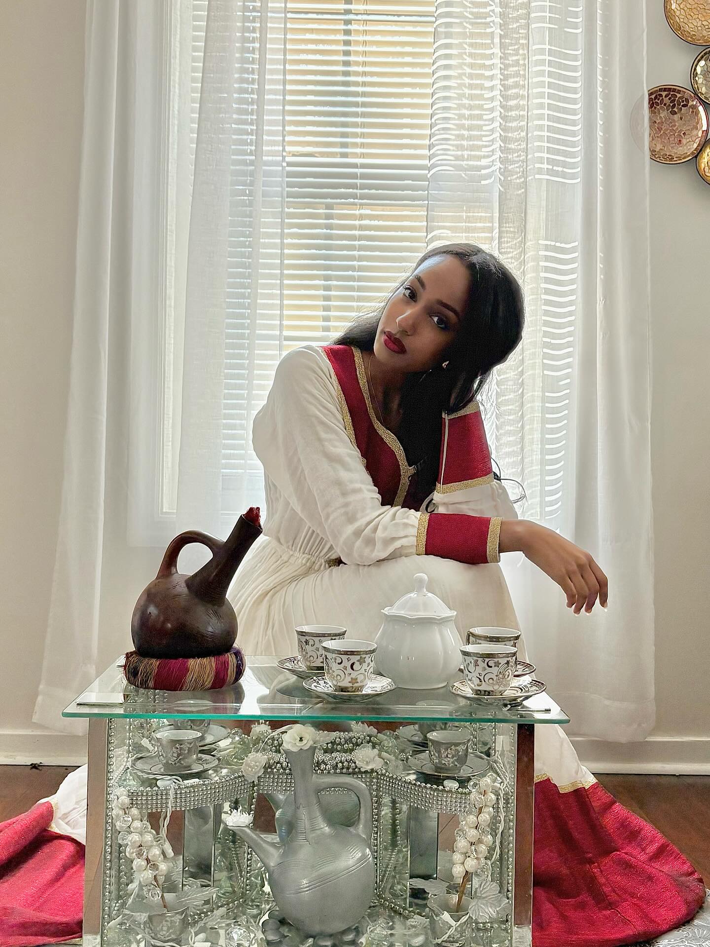 Red Woven Habesha Kemis Long Sleeve Habesha Dress Charming Ethiopian Traditional Dress 308