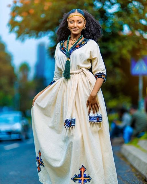 A Simple & Gorgeous Traditional Ethiopian Dress full embroidery, Eritrea dress, habesha kemis, habesha dress