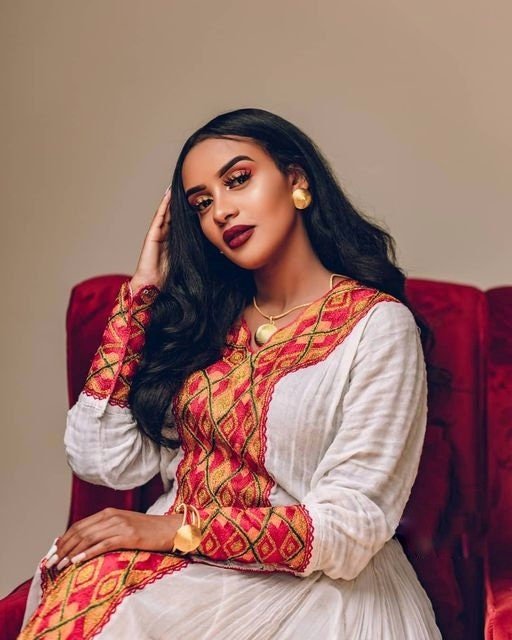 Modern Elegance: Shimena habesha Kemis with a Gorgeous Tilf Design and Menen Fabric, Habesha dress, Habesha kemis, ሀበሻ, Eritrean dress