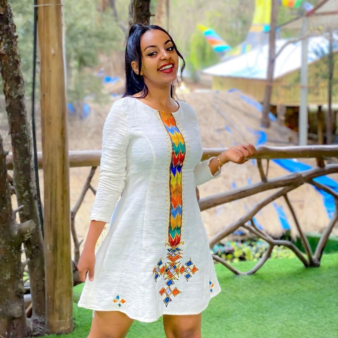 Elegant and Modern Habesha Kemis with Tilf Design and Fetil Material , Simple Habesha Dress, Summer Dress, Vacation, αα α»