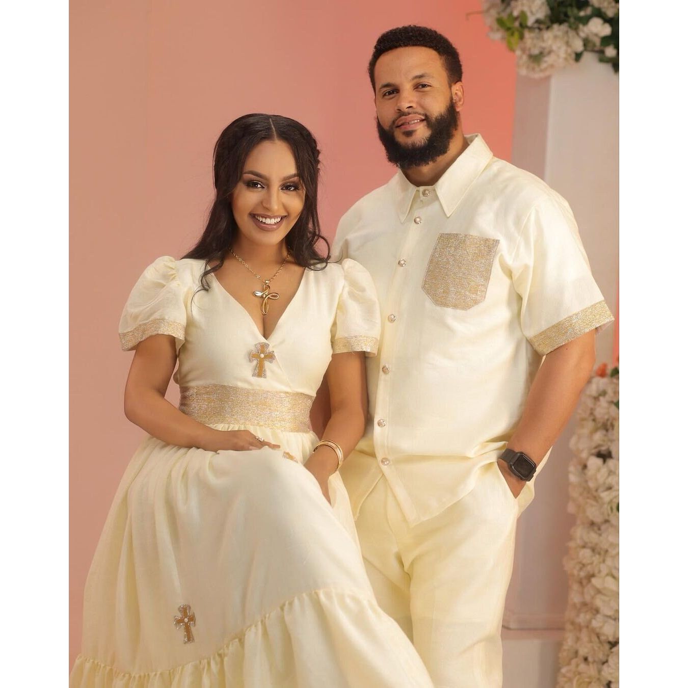 Exquisite Couples' Habesha Clothing with Gorgeous Menen Fabric, couples clothing, αα α»