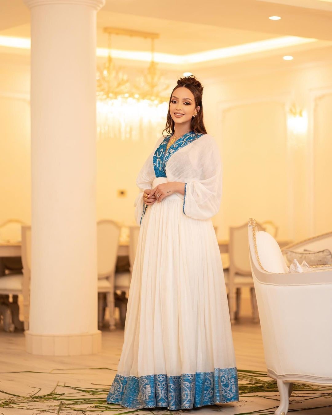 Blue habesha dress side view
