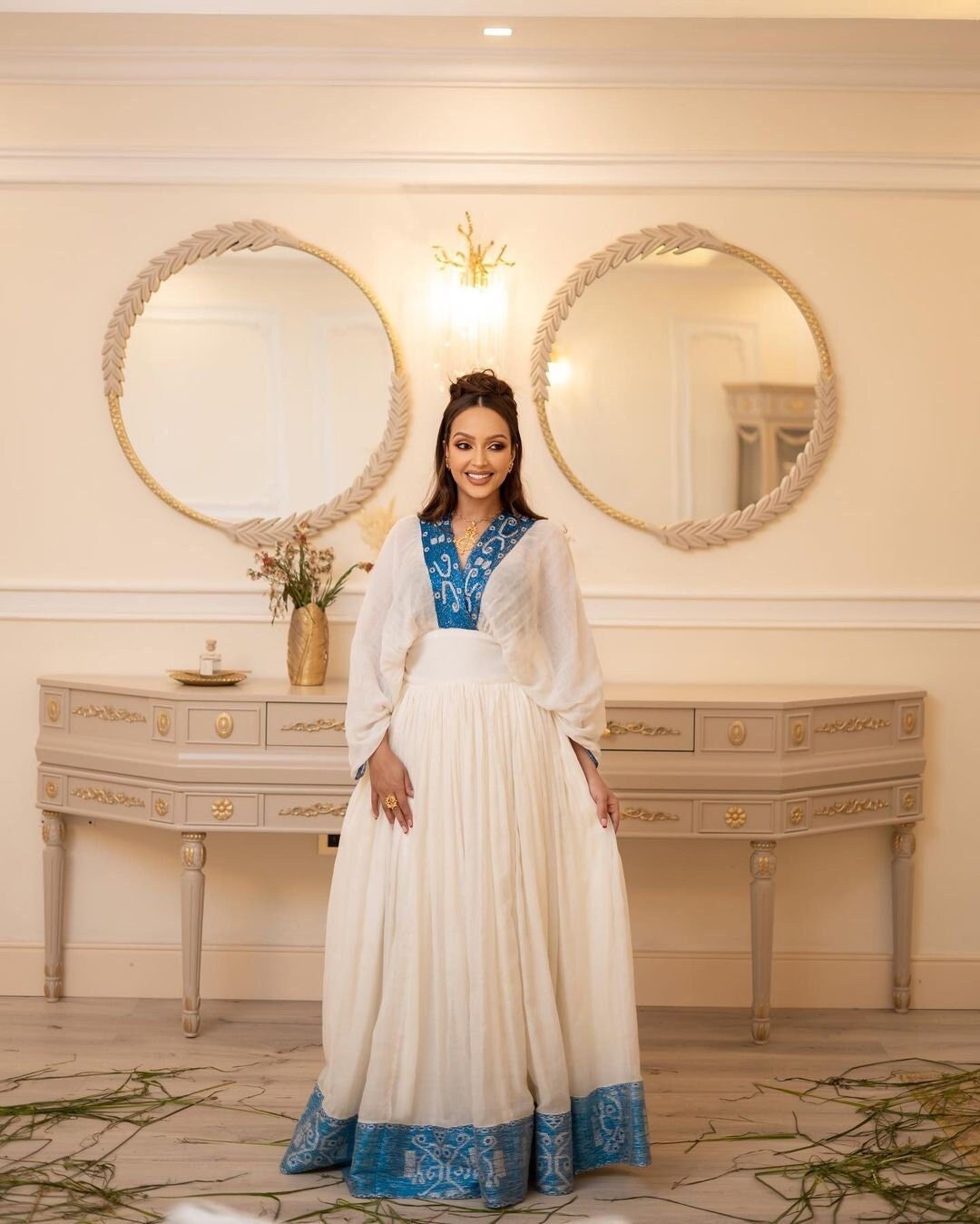 Blue habesha dress front view