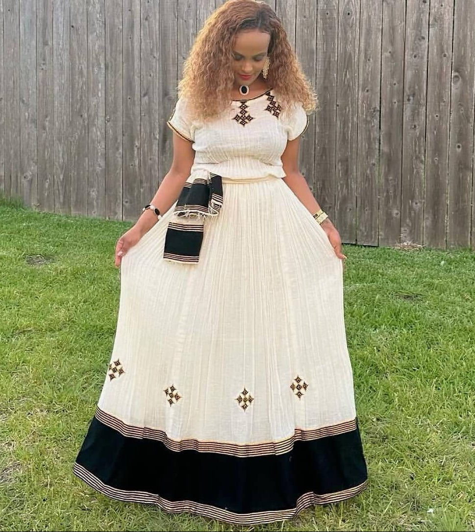 Simple Habesha Dress Ethiopian Dress Women's Dress Habesha Kemis Eritrean Dress Women's Style ሀበሻ ቀሚስ ሀበሻ ልብስ