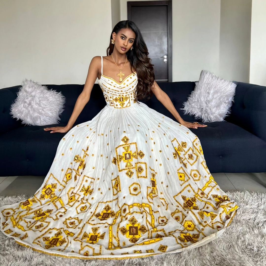 Yellow New Year's Habesha Dress Elegant Habesha Kemis Design Habesha Libs For New Year's ሀበሻ ቀሚስ ሀበሻ ልብስ