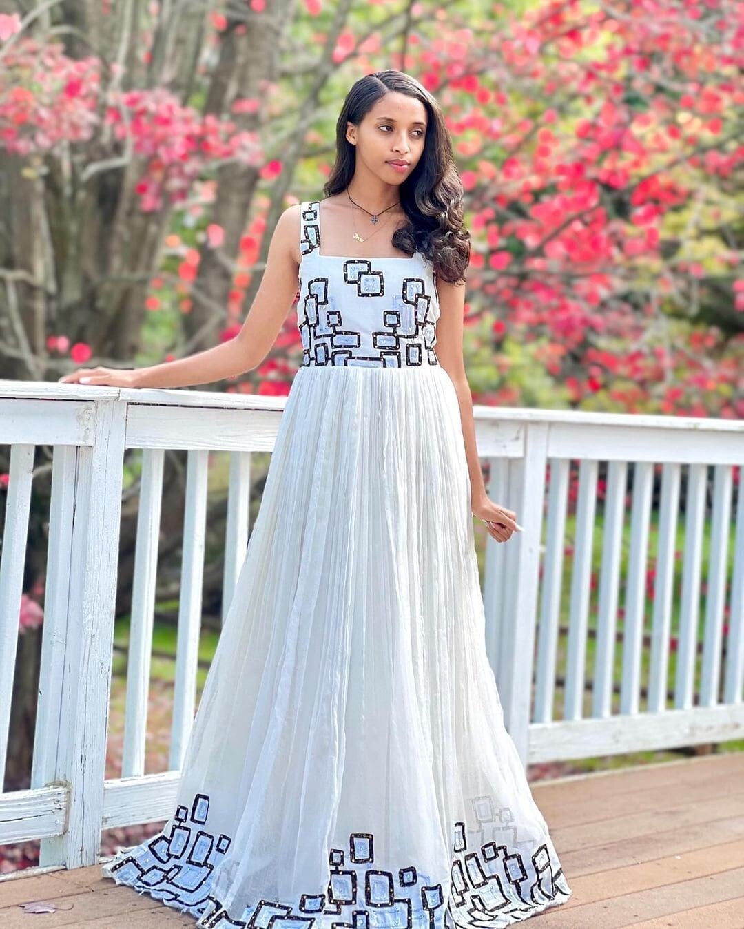 Timeless Simplicity in Habesha Dress Ethiopian Dress with Square Box-Like Patterns
