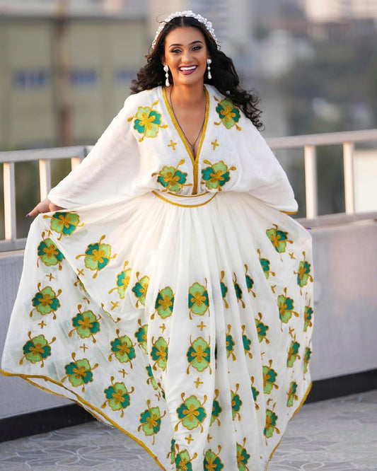 Green and Blue Habesha Dress 